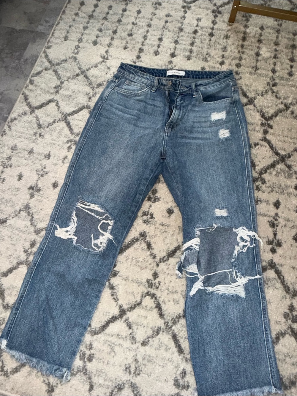 Flying Monkey Women's Distressed Boyfriend Jeans in Medium Blue
